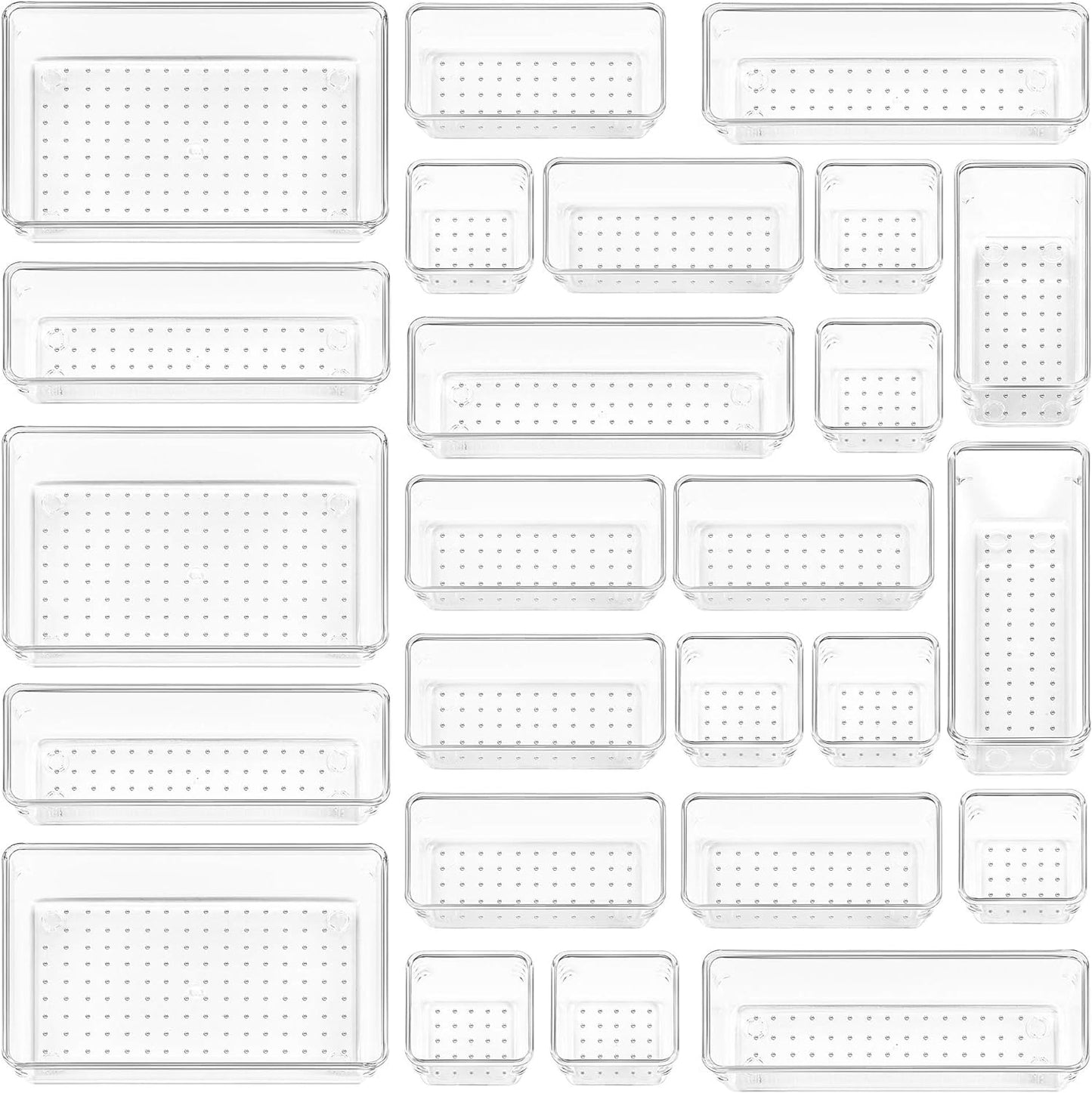 Clear Drawer Organizer Set – 25 Pcs Stackable Storage Bins for Home, Office, Kitchen & Bathroom
