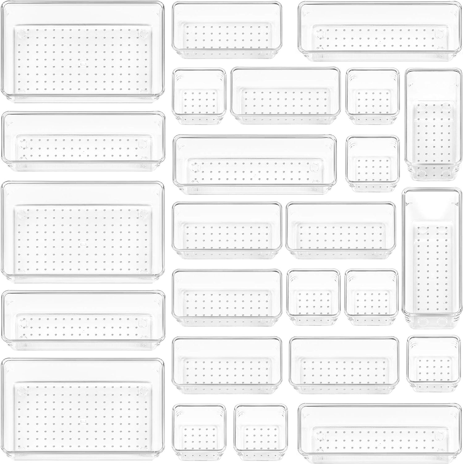Clear Drawer Organizer Set – 25 Pcs Stackable Storage Bins for Home, Office, Kitchen & Bathroom