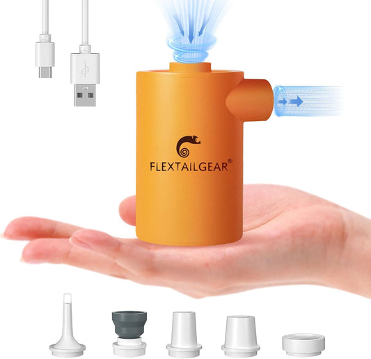 FLEXTAILGEAR MAX Pump 2020 Portable Air Pump with 3600Mah Battery USB Rechargeable Air Pump-Quick Inflate Deflate for Sleeping Pads, Air Mattress, Pool Toys, Floats, Swimming Ring, Air Bed (Orange)