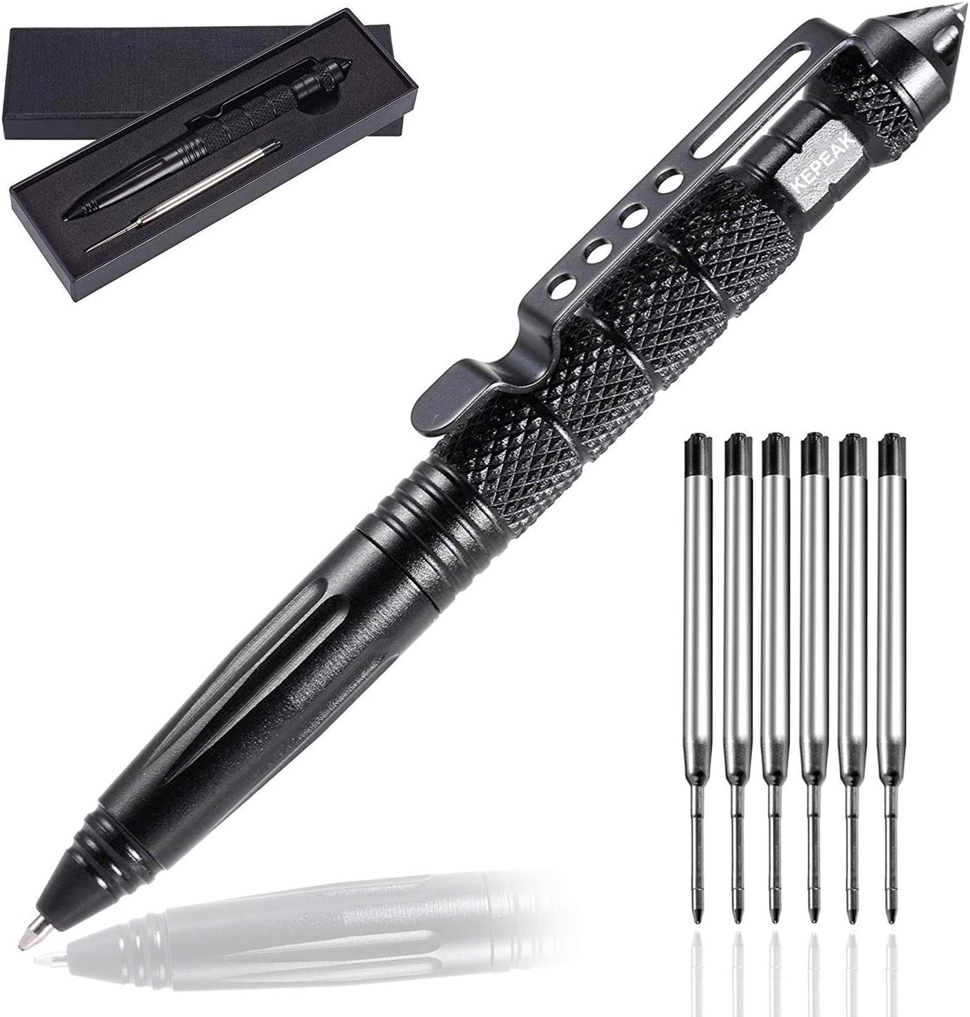 Military Tactical Pen, Professional Self Defense Pen, Emergency Glass Breaker Pen - Tungsten Steel, Writing Tool with 6 Refill