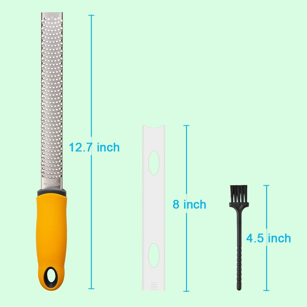 Lemon Zester, Hand Cheese Grater, Zester Grater with Handle, with Razor-Sharp Stainless Steel Blade, Protective Cover and Cleaning Brush, Dishwasher Safe, by