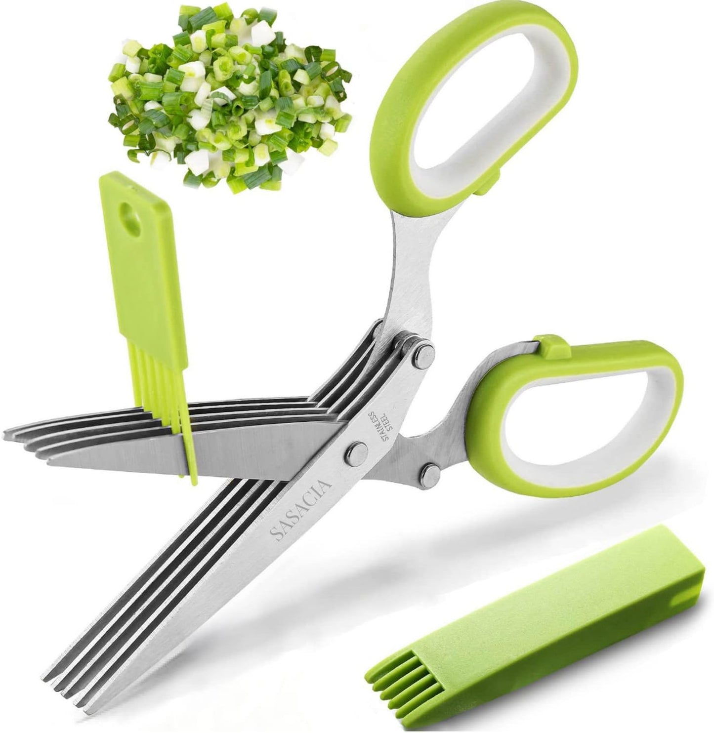 Updated Herb Scissors Set - Herb Scissors with 5 Blades and Cover, Cool Kitchen Gadgets for Cutting Shredded Lettuce, Cilantro Fresh, Green Onion Fresh and Etc. Also Can Used for Cutting Paper.