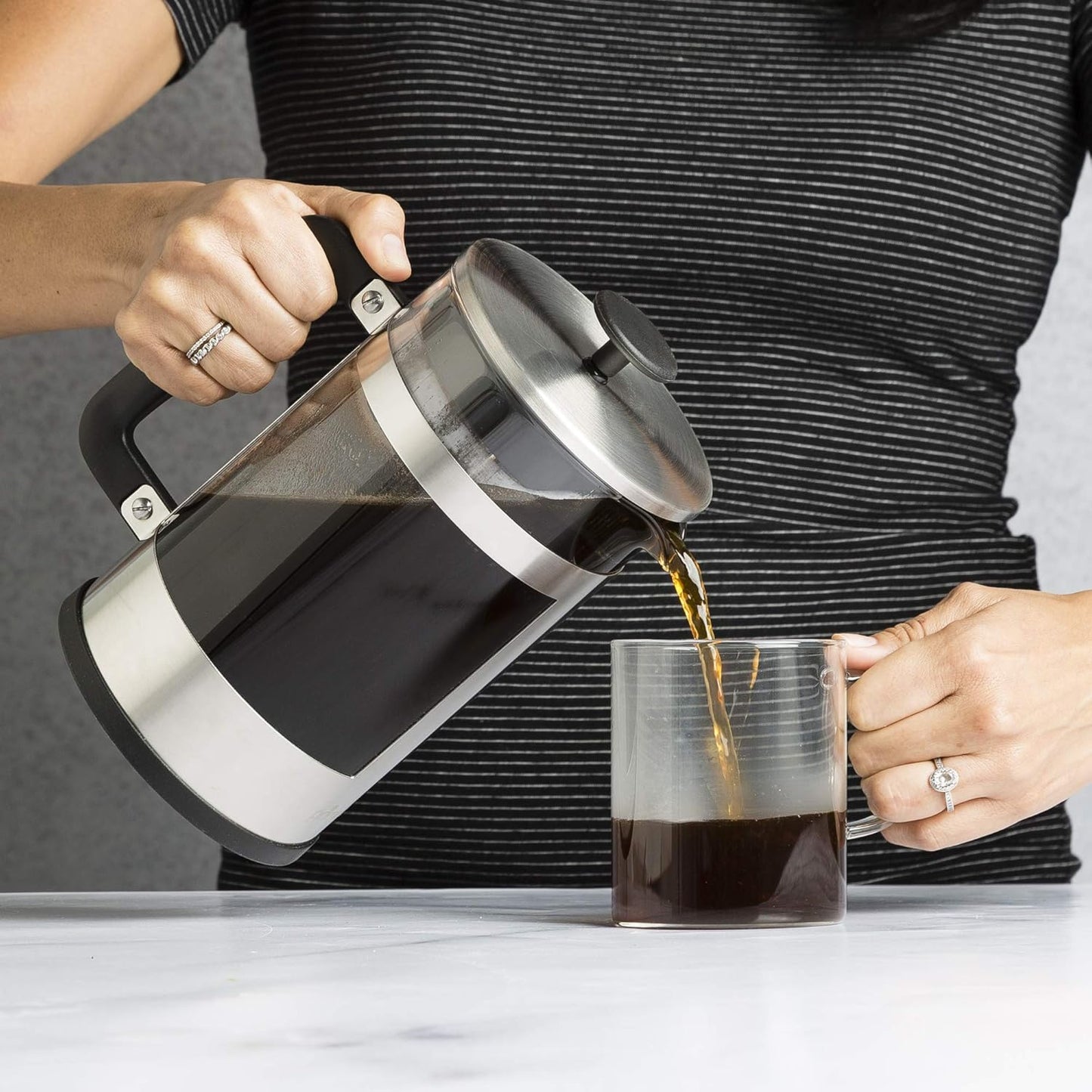 2-In-1 Coffee Maker, Make French Press Coffee and Cold Brew Coffee in One Coffee Maker, Comfort Grip Handle, Durable Glass Carafe, Perfect 6 Cup Size