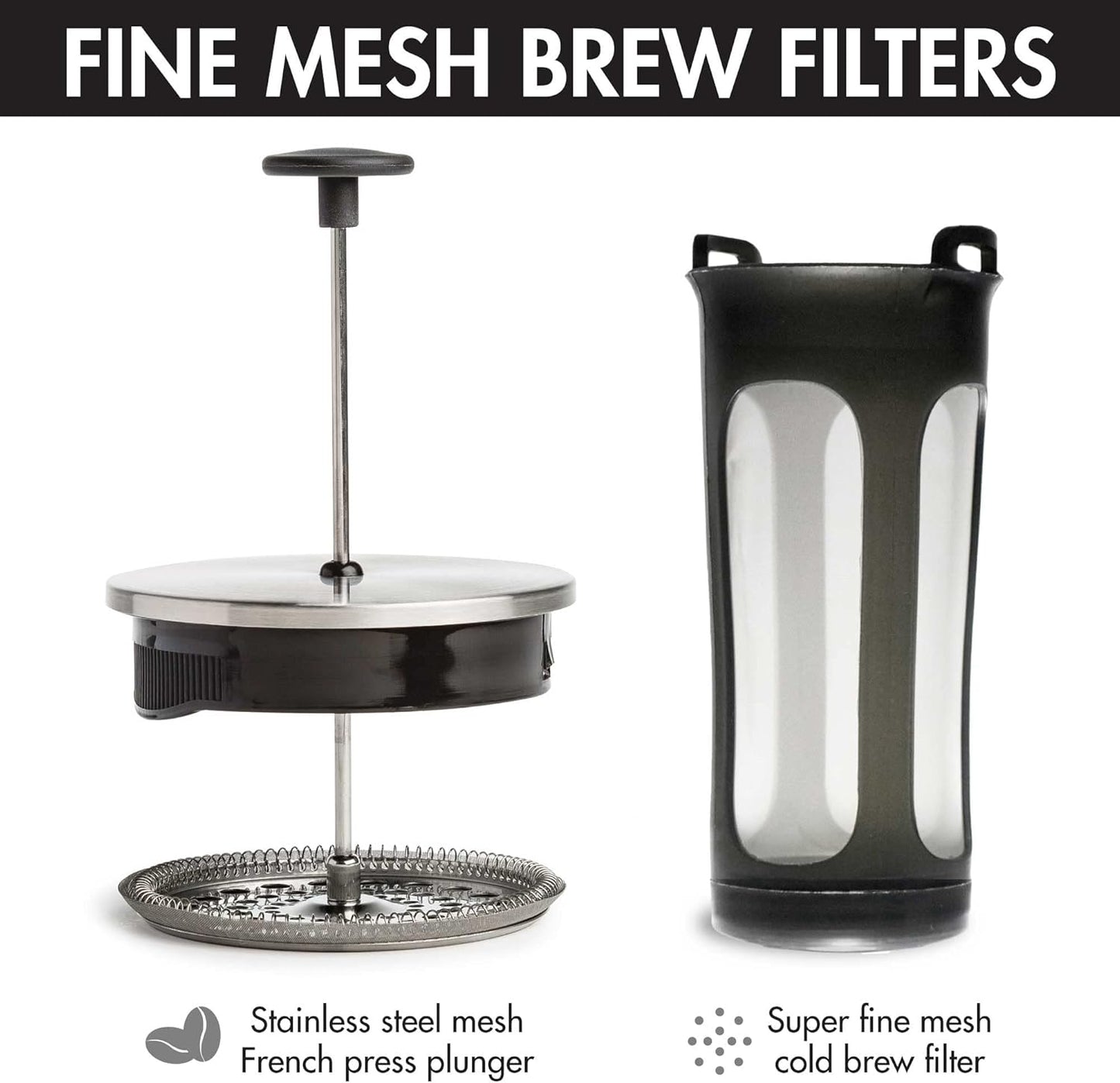 2-In-1 Coffee Maker, Make French Press Coffee and Cold Brew Coffee in One Coffee Maker, Comfort Grip Handle, Durable Glass Carafe, Perfect 6 Cup Size