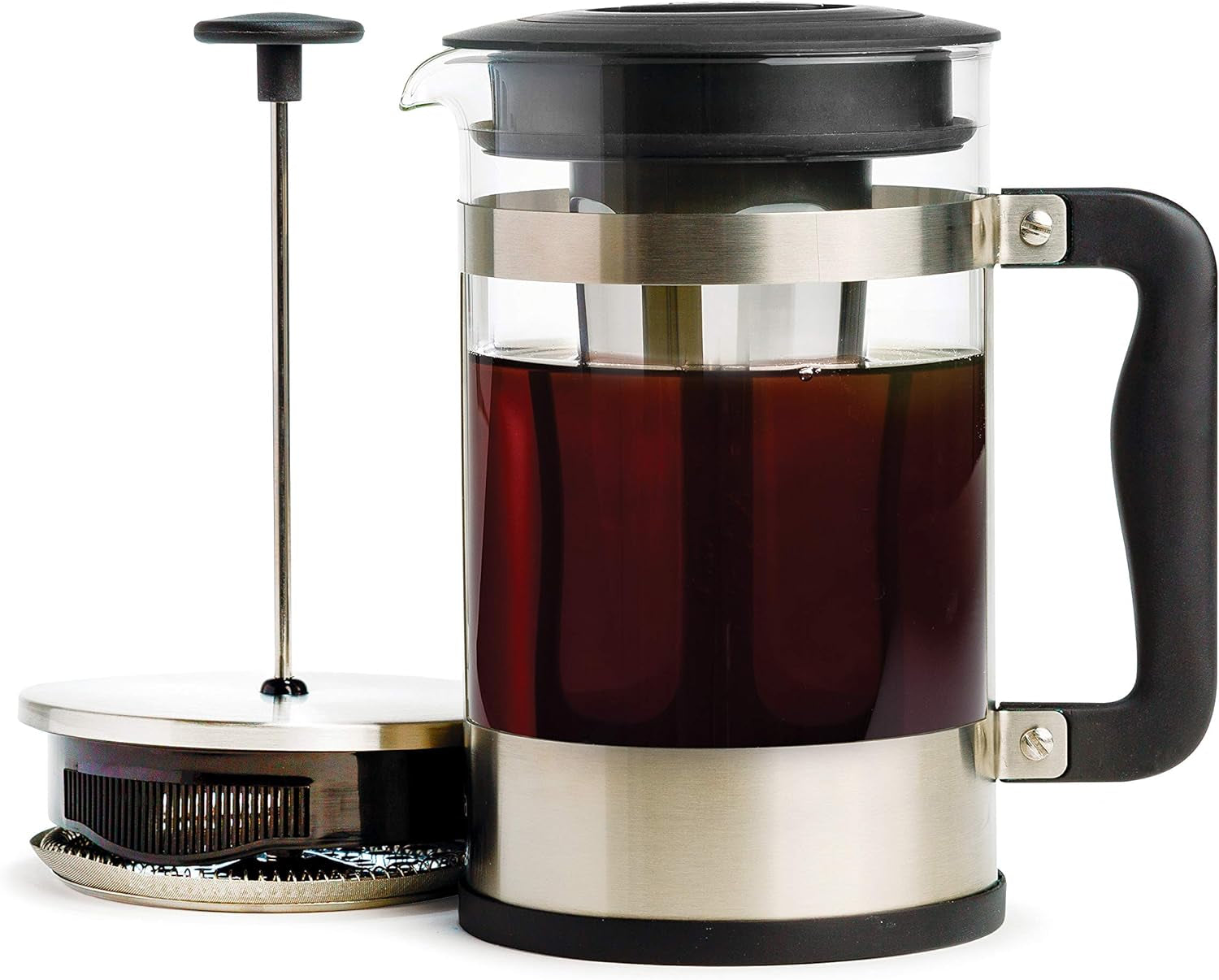 2-In-1 Coffee Maker, Make French Press Coffee and Cold Brew Coffee in One Coffee Maker, Comfort Grip Handle, Durable Glass Carafe, Perfect 6 Cup Size