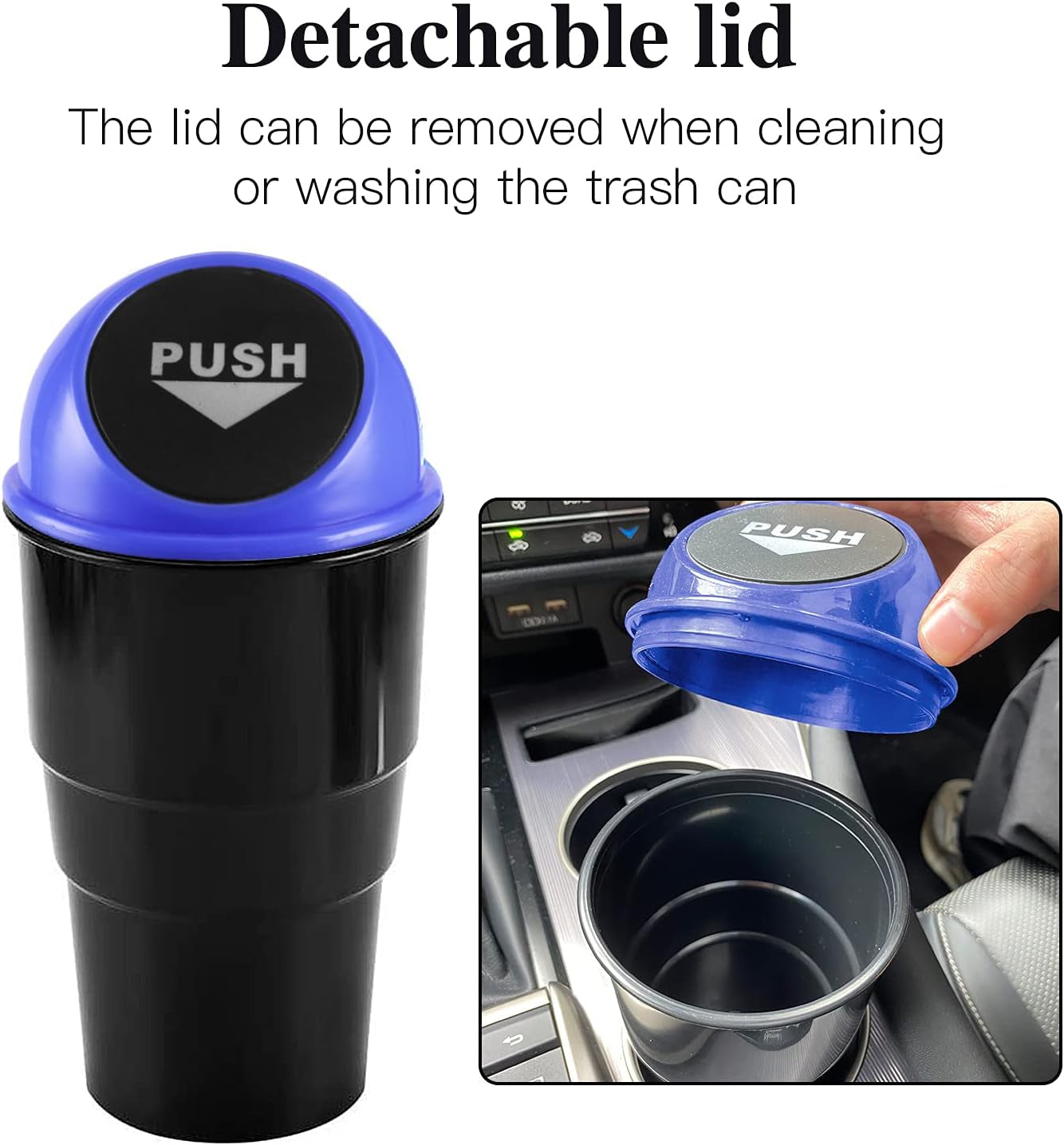 Automotive Cup Holder Garbage? Mini Car Trash Can, Small Automatic Portable Trash Can with Lid, for Car Home Office (Blue)